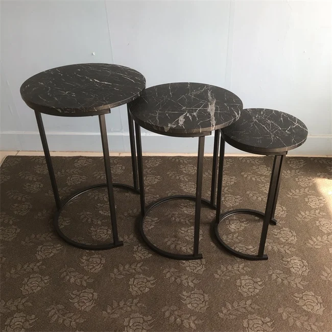 Factory Wood Round 3 PC Nesting Coffee Table Set of 3 End Table for Living Room Side Tables With Metal Frame