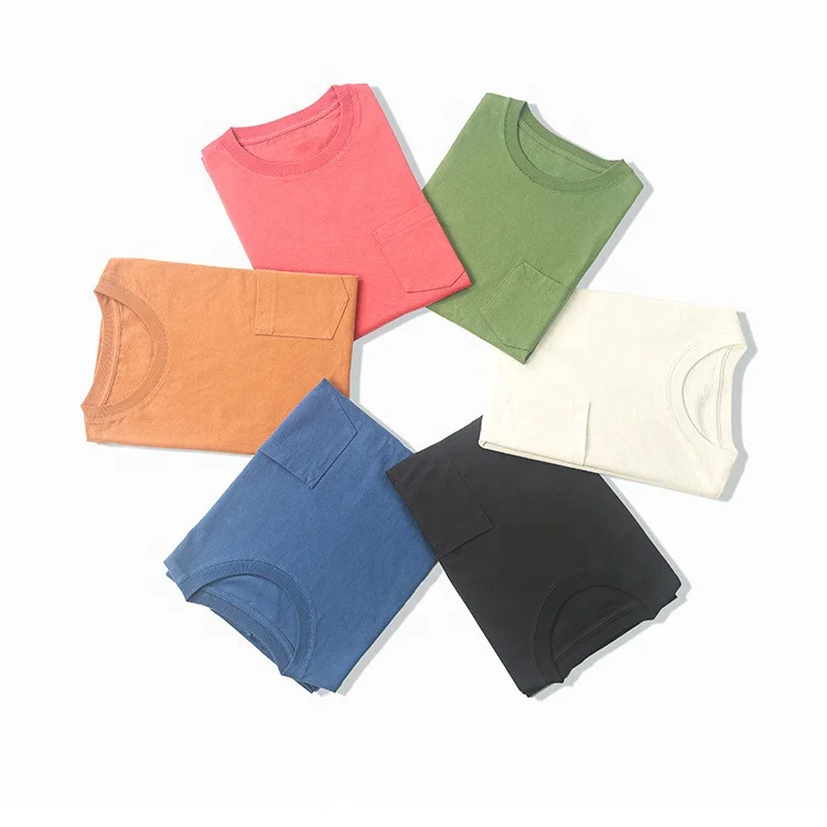 JL116H Thick Cotton T-Shirt Cylinder Seamless Round Neck Short-Sleeved Plain Red T Shirts Unisex Men’s Pocket Tee Custom