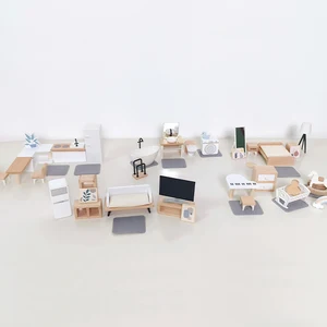 Hot-selling New Nordic Style Simulation Mini Furniture Wooden Bedroom Toy Set Kids Doll House Accessories Miniature Scene