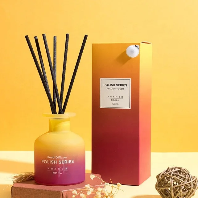 Multi Inventory Customized 200Ml Gradient Purple and Blue Glass Essential Oils Diffuser Simple Round Reed Diffuser Bottle