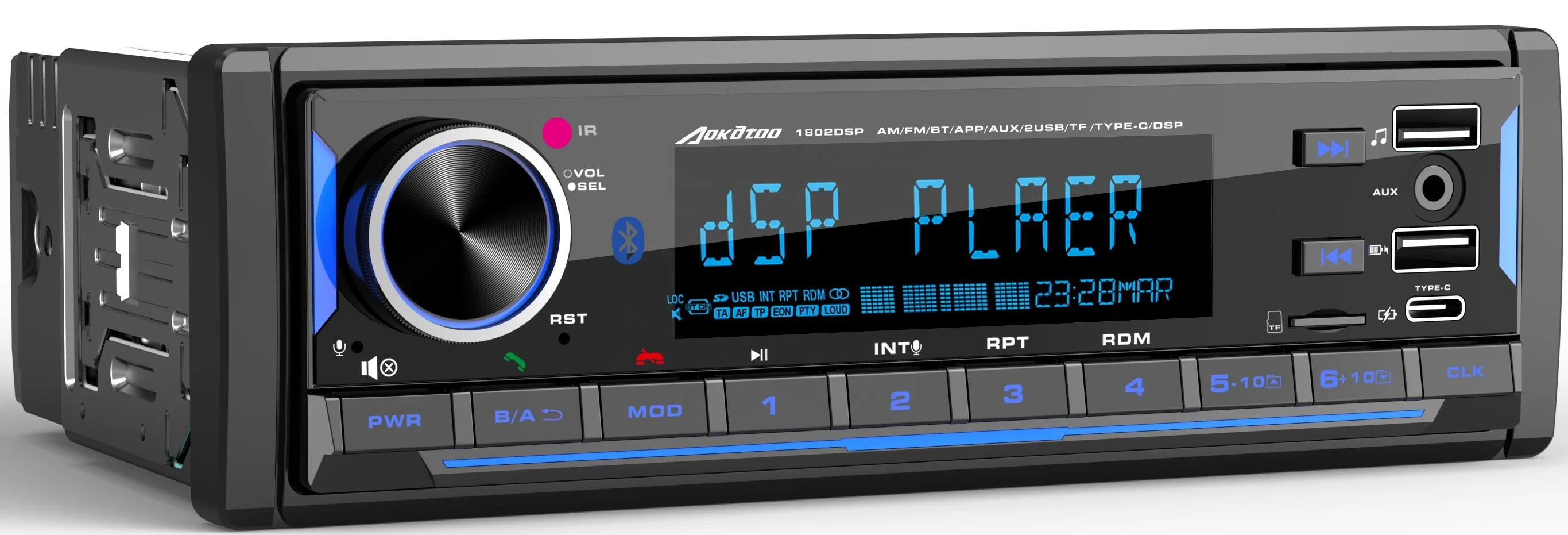 Single Din Car Stereo With Bluetooth - Digital LCD Display, FM Radio, USB/SD/AUX, Quick Charge