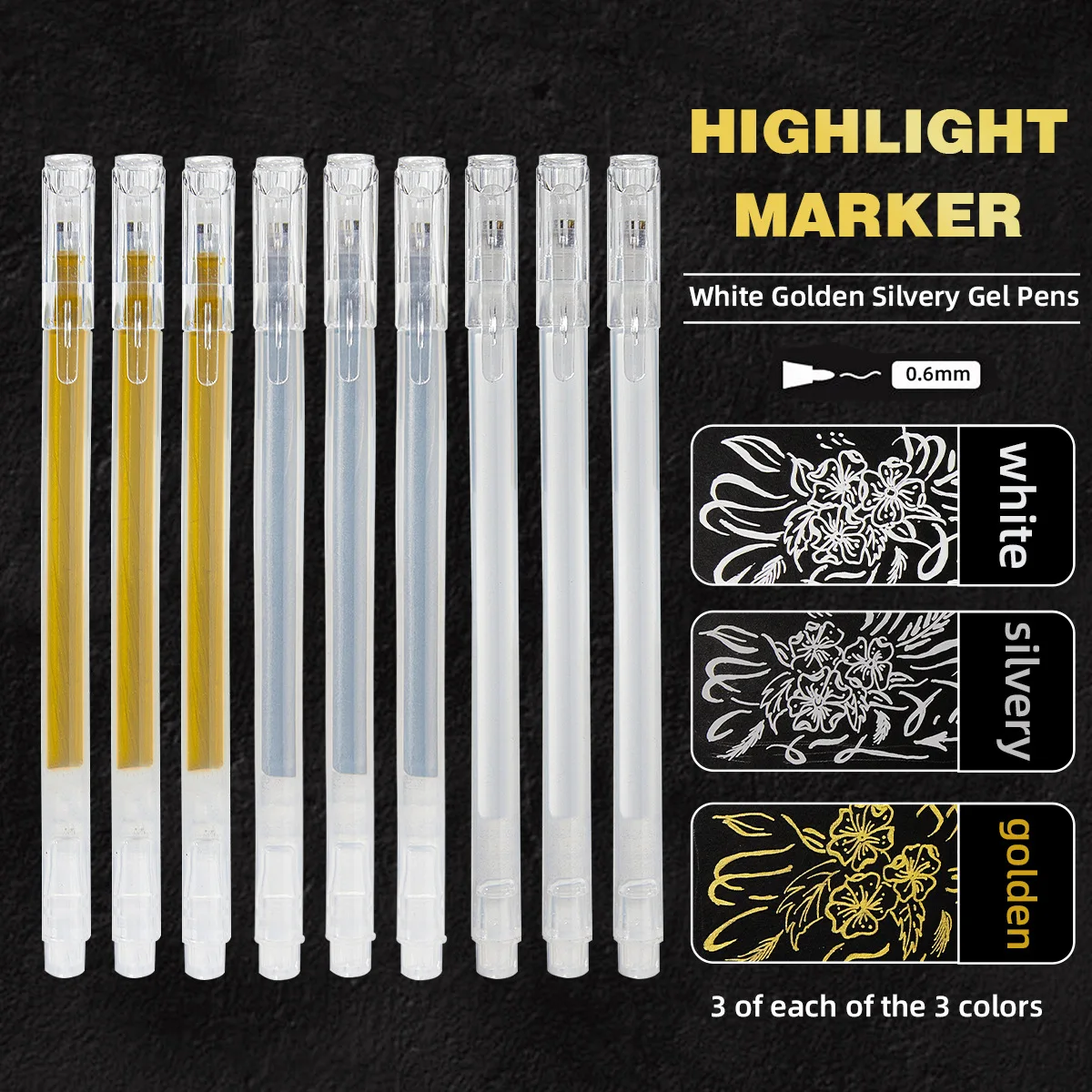 Classic 0.5mm Gel Ink Pens Bright White Highlight Marker Set_voghion.com