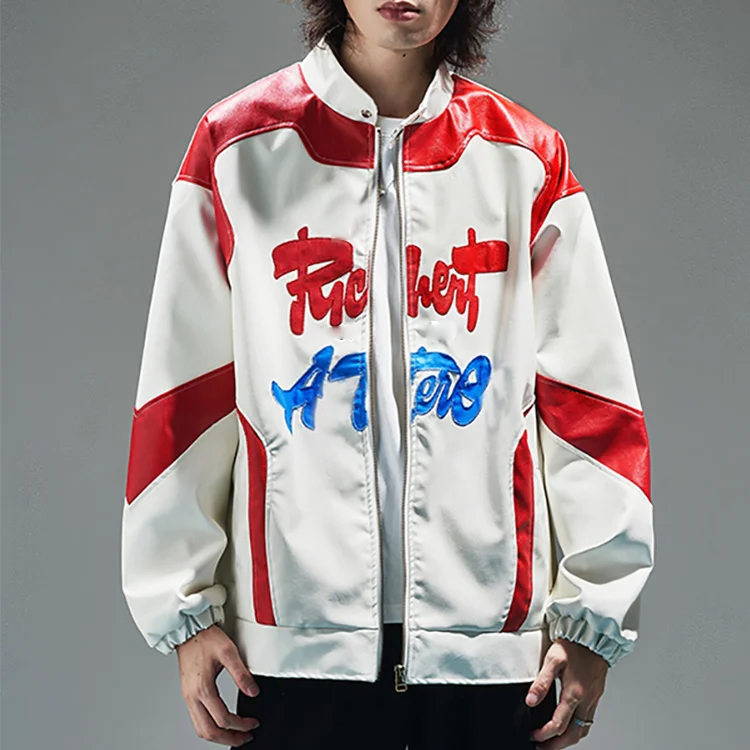 Men's Leather Baseball Jacket With Trendy Satin Lapel Finish_voghion.com