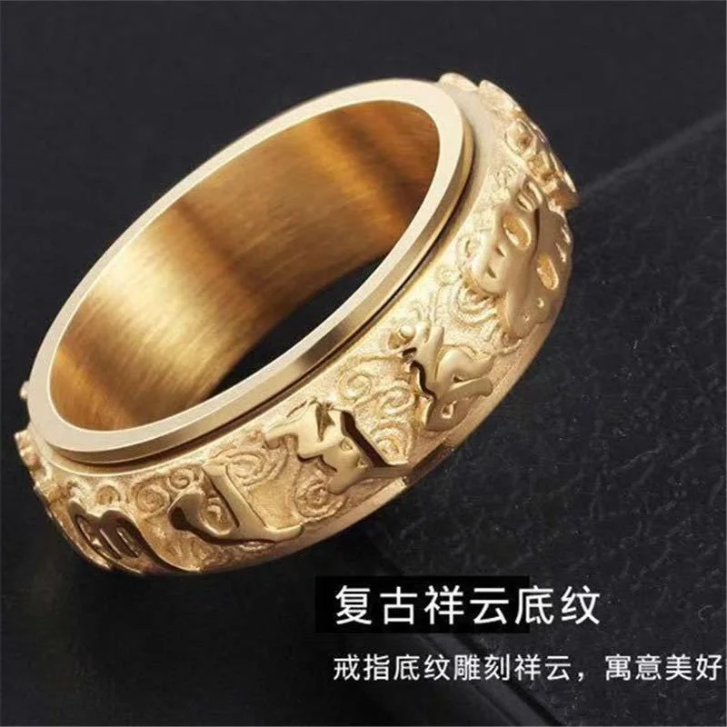 Budda Jewelry Blessed Ring Rotating Embossed Engraving 3D OM Mantra Spell Titanium Stainless Steel Lucky Cloud 18K Gold Rings