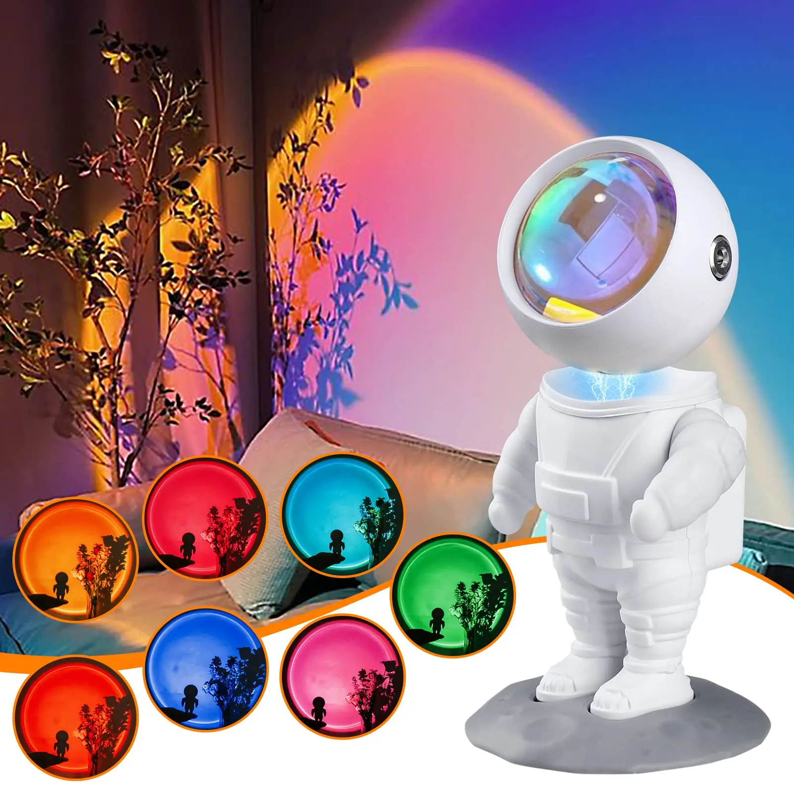 Kswing Astronaut Sunset Projector Night Light 7 Colors Mode & Builtin Battery Lights 360