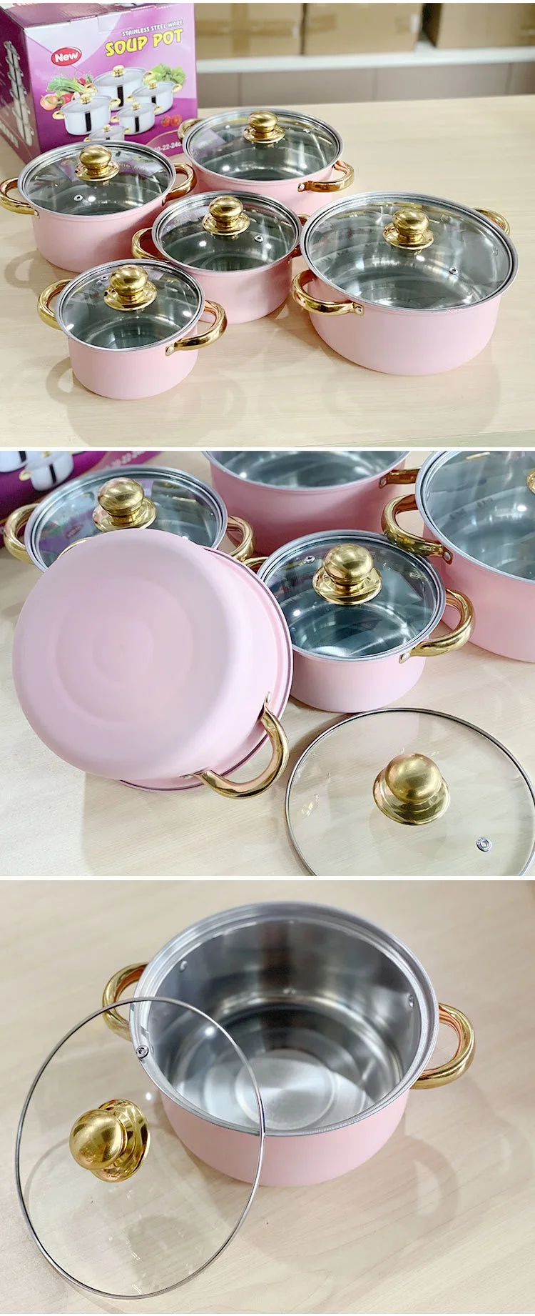 Factory Direct Sell Cookware Sets Highquality Popular Pink None Stick