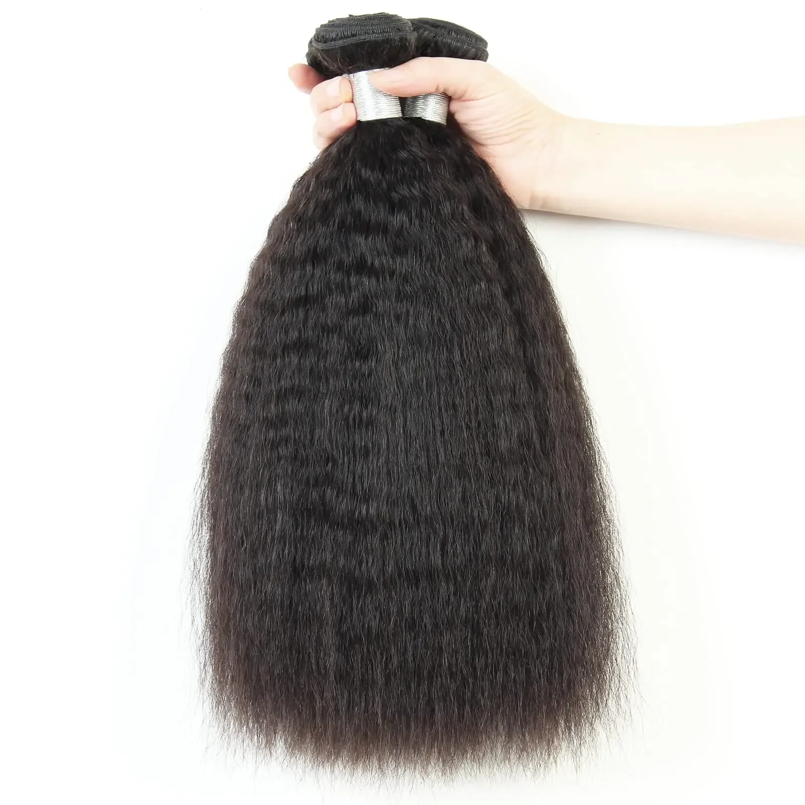 Cabelo humano liso Yaki brasileiro 12a, mechas crespas e lisas, cor natural, em promoção_voghion.com