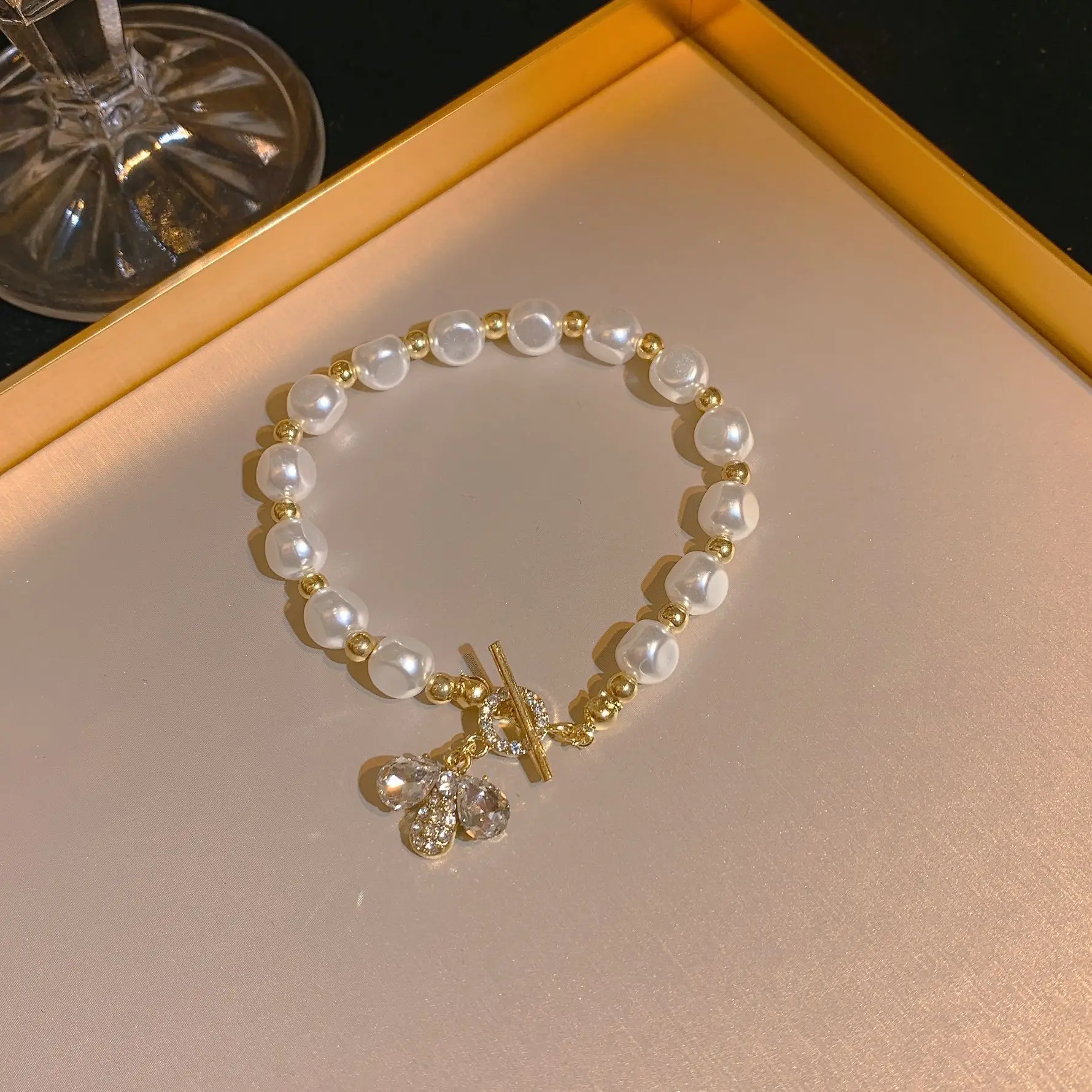 Crushed Pearl Bracelet buy with 18k Gold Plate and Zircons