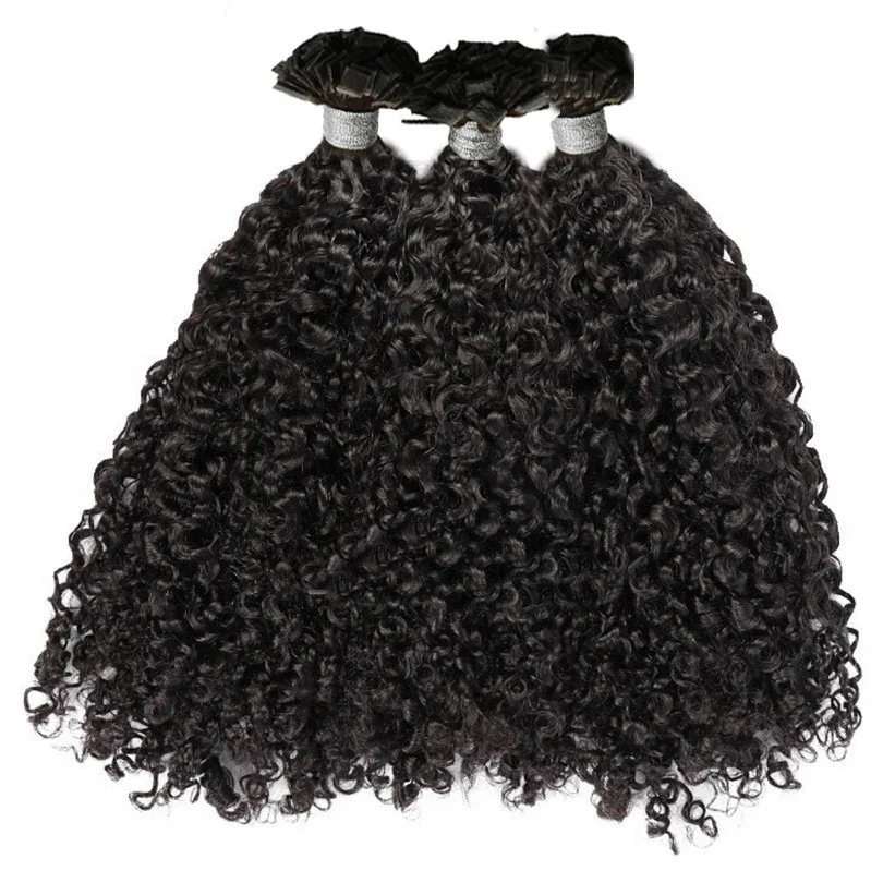 Curly Flat Tip Hair Extensions Human Hair Pre Bonded Sassy Keratin Remy Hair 100g_voghion.com