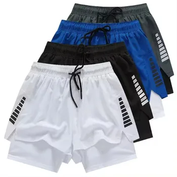 Gym Shorts Men 90 Polyester 10 Spandex Compression 5 Inch Quick Dry With Liner Training Running Short 2 in 1 Mens Gym Shorts