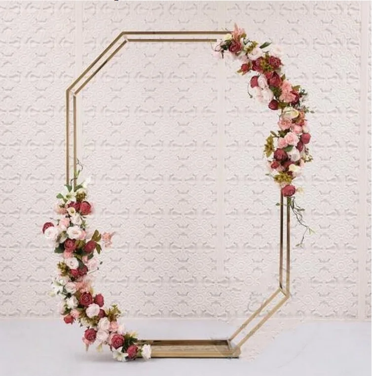 Octagon Shinny Gold Frame Backdrop Wedding Ideas Golden Panel Wedding ...