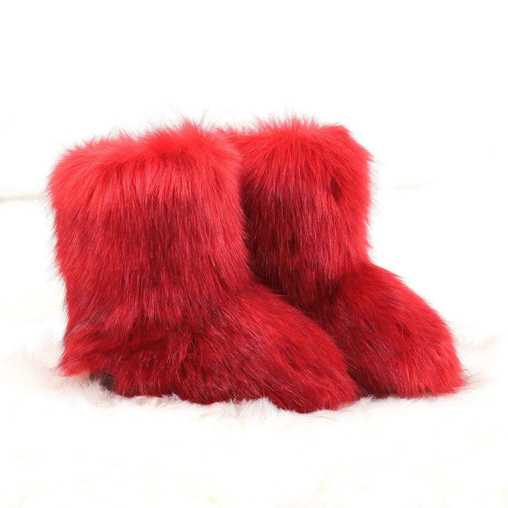 Snow Boots Ladies Plush Boots Female Warm Luxury Footwear Furry Cotton Shoes 2024 Women's Fluffy Faux Fox Fur Winter Adult OEM