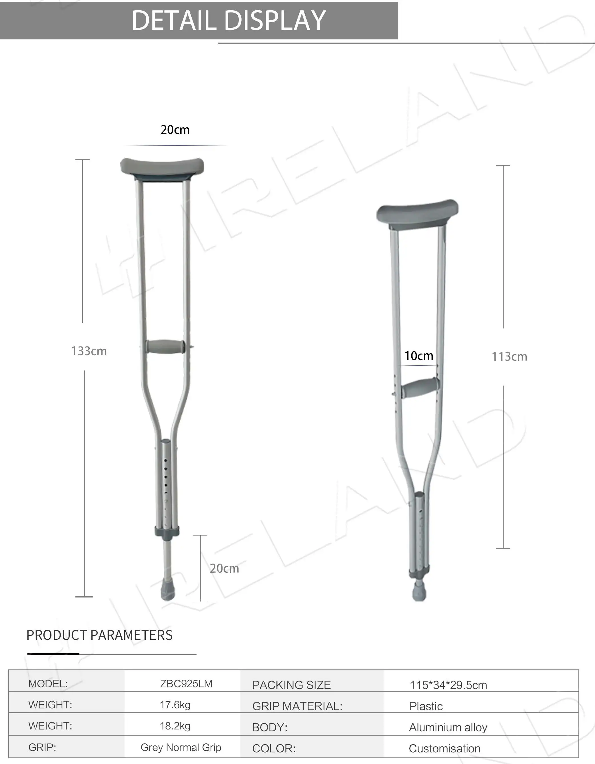 Adjustable Aluminum Walking Cane Underarm Axillary Crutches Under Arm