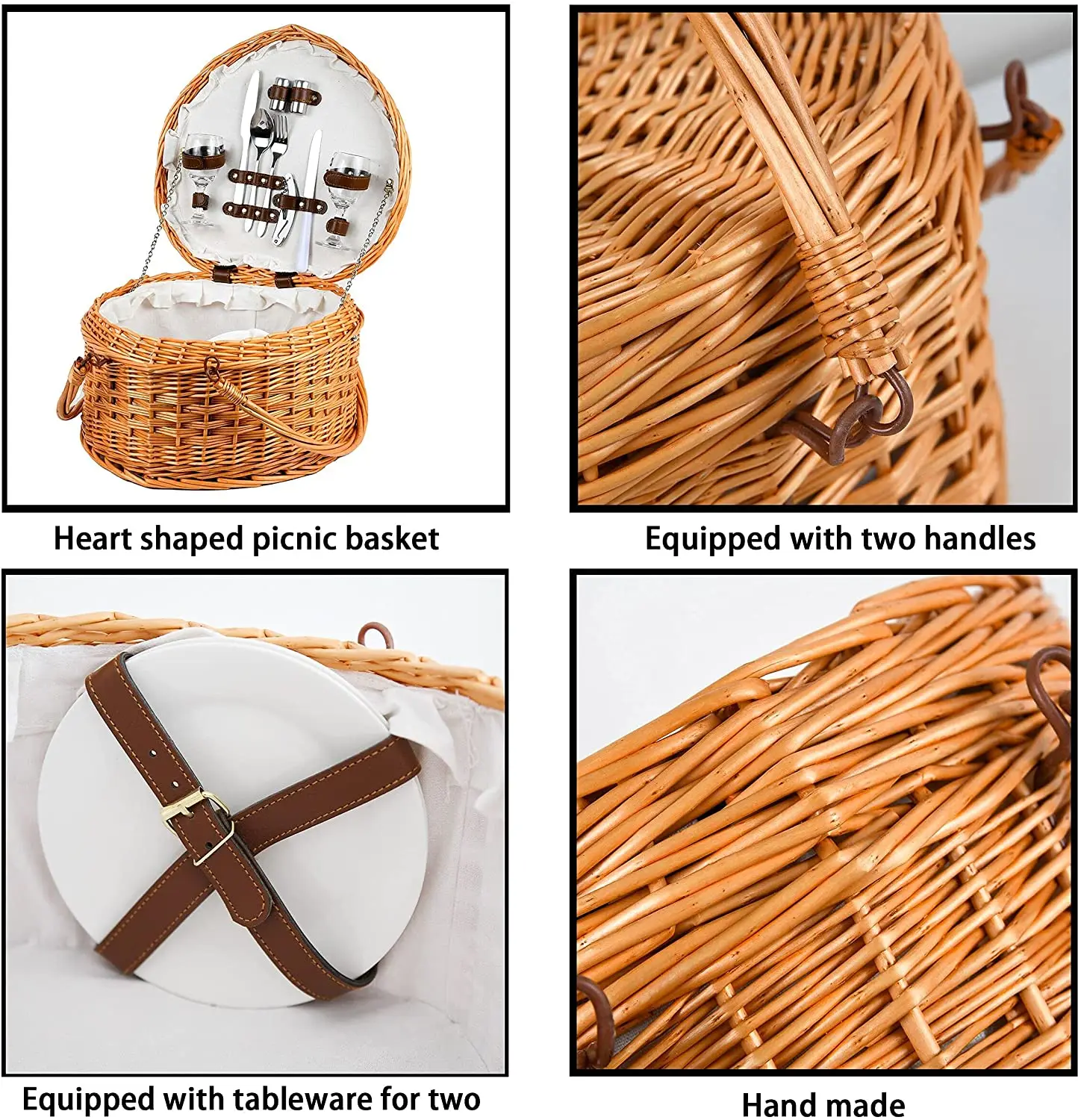 Mini Heart Shaped Holiday White Rattan Wicker Seagrass Woodchip Picnic