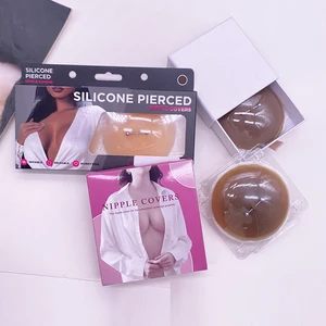 Pierced Punked Style Nipple Bra Pad Round Shape Piercing Reusable 8cm Silicone Nipple Boob Cover