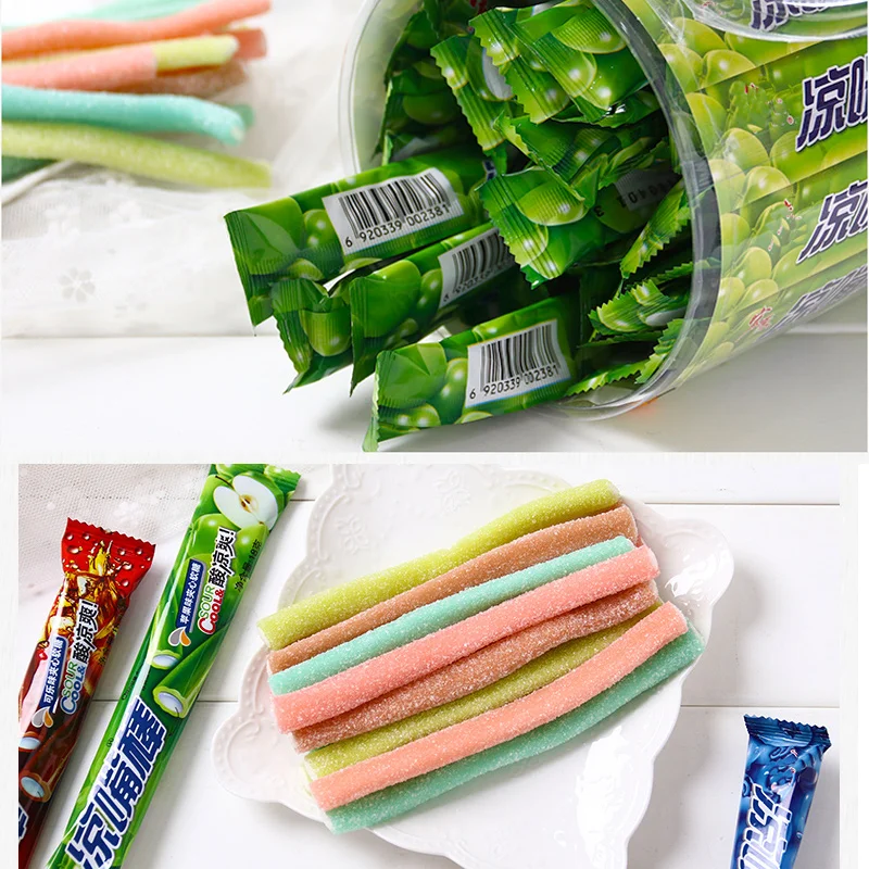 18g Long Strip Soft Candy Fruit Flavored Colorful Rope Sugar Acid Sugar