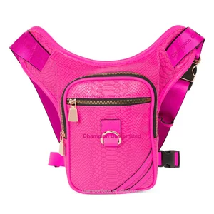 Custom Logo Croc Embossed Leather Ladies Neon Pink Sling Belt Waist Leg Bag Fashion Purse Fanny Pack for Women