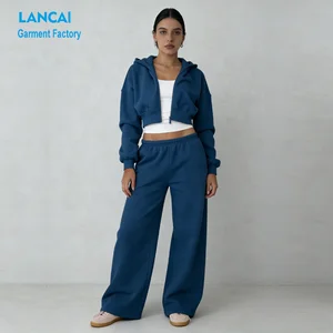 Clothing Manufacturers Custom logo Women Sweatpants and Hoodie Set Spring Autumn Winter Cropped Hoodie for Women