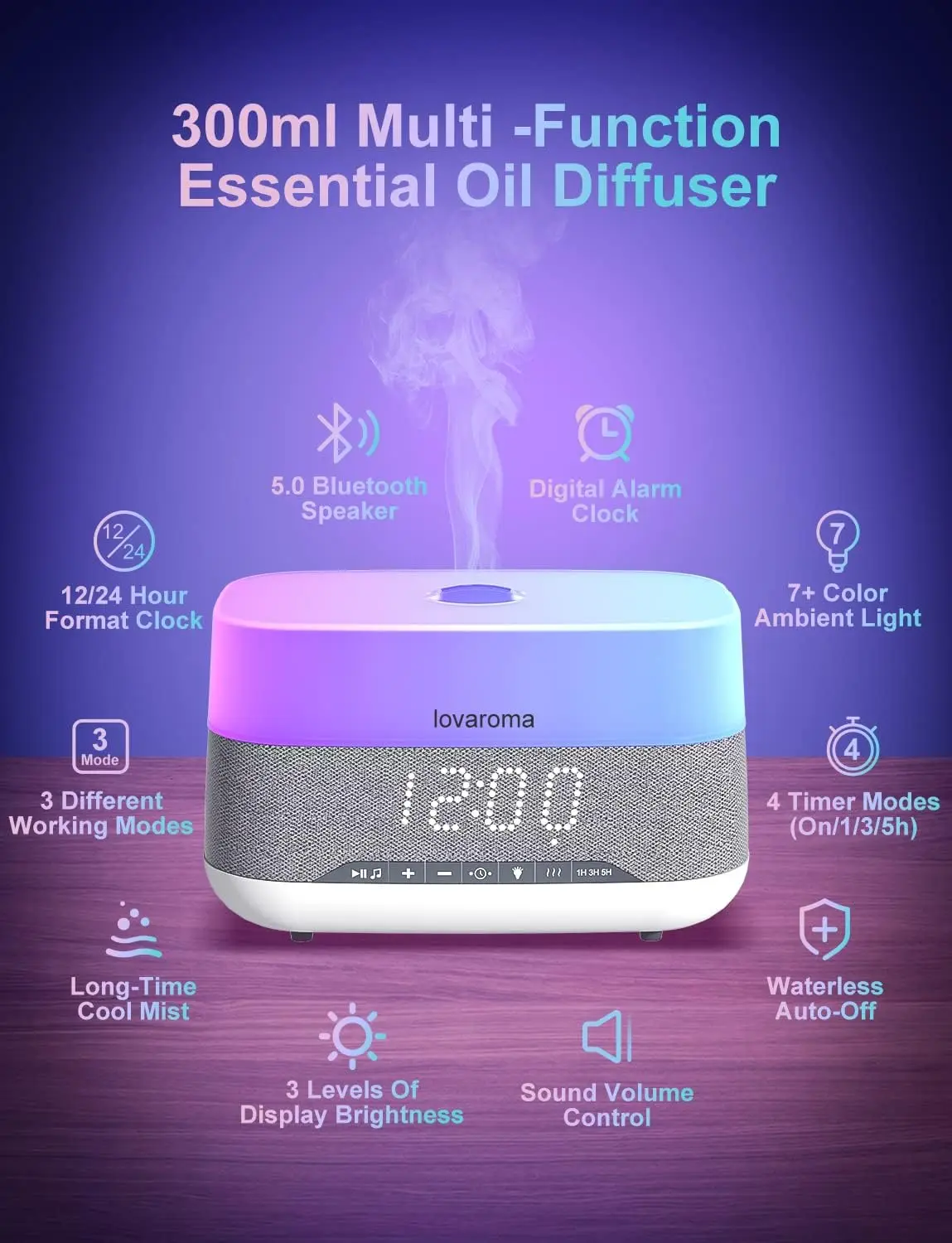 Multifunction 300ml Alarm Clock Diffuser Smart Aroma Diffuser Aroma