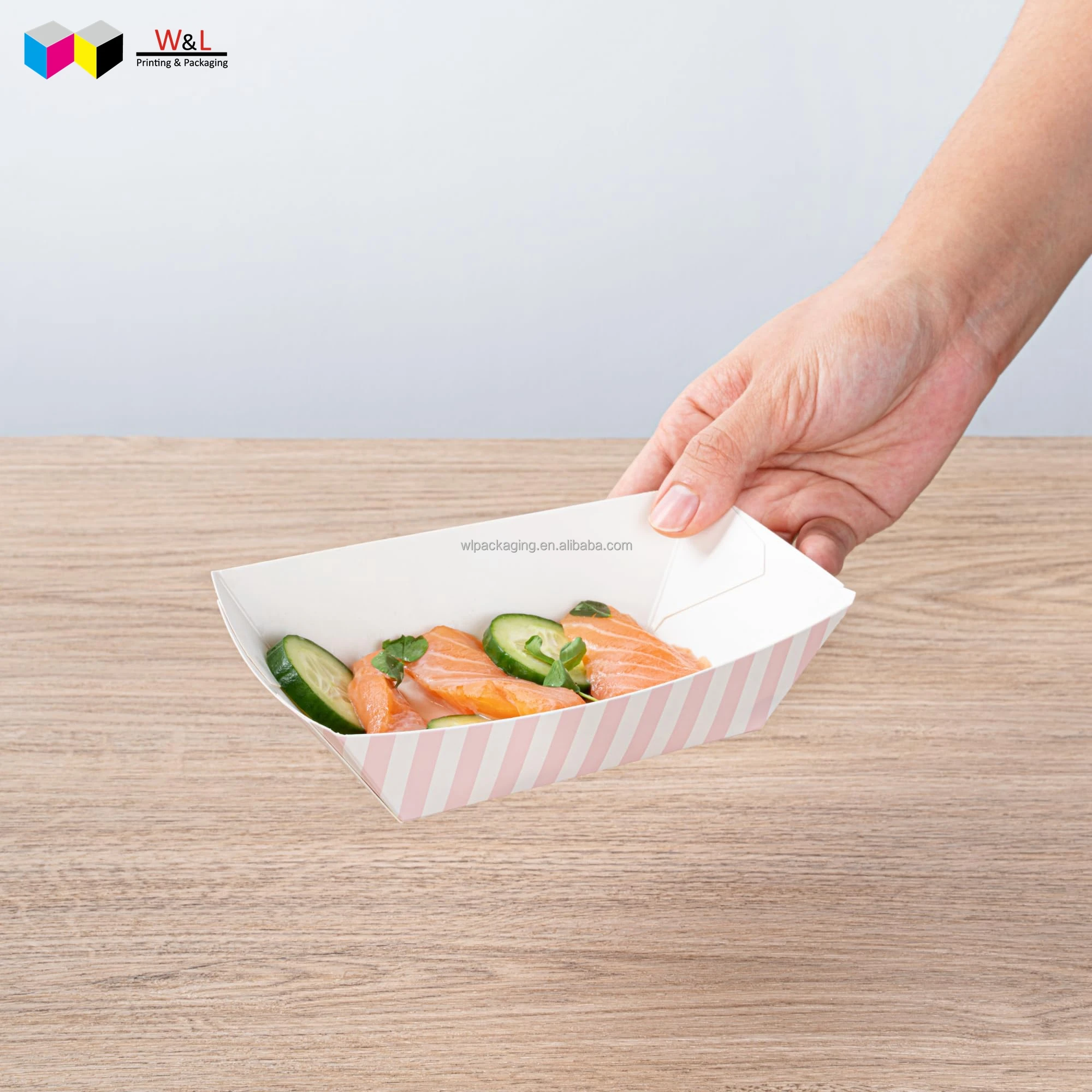 Disposable Biodegradable Take Away Take Out Go to 100% Food Grade Paper Hot Dog Tray Packaging Box with Stick