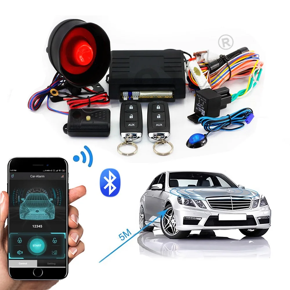 DC 12V Keyless One Way Mobile APP Remote Smart Car Alarm System