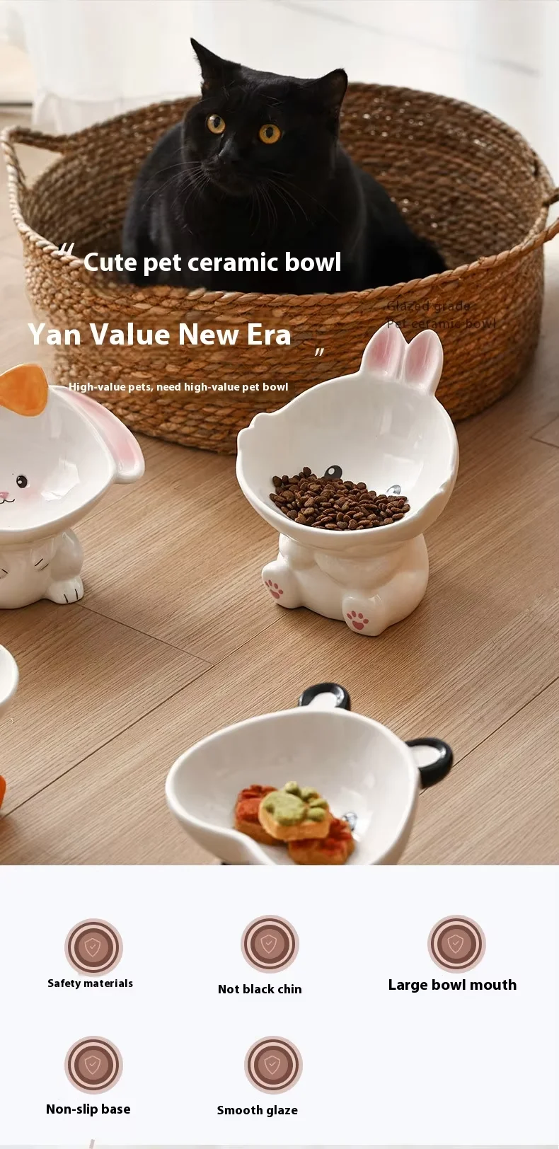 Cute Diagonal Cat Bowl Eco-Friendly Ceramic Protection Cervical Vertebra Prevents Upset for Dog Rice Cat Food Pet Supplies supplier
