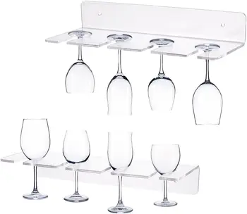 2 Pack Wall Mounted Clear Wine Glass Display Rack Acrylic Wine Glass Holder