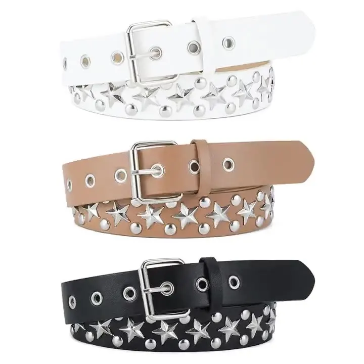 Y2K Star Studded Rivet Belt - Punk Rock Metal PU Leather