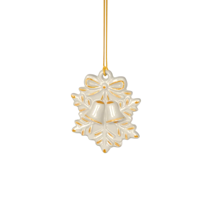 Conxunto de Adorno Colgante de Nadal de Cerámica de Luxo con Campá e Laço, Accesorio para Árbore con Bordo Dourado
