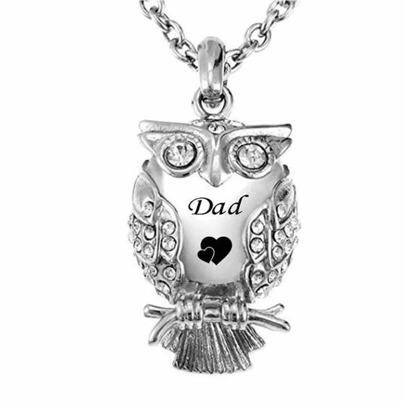 Classic Owl Cremation Urn Pendant Necklace for Ashes Stainless Steel Memorial Locket Necklaces Keepsake Jewelry for Women Men