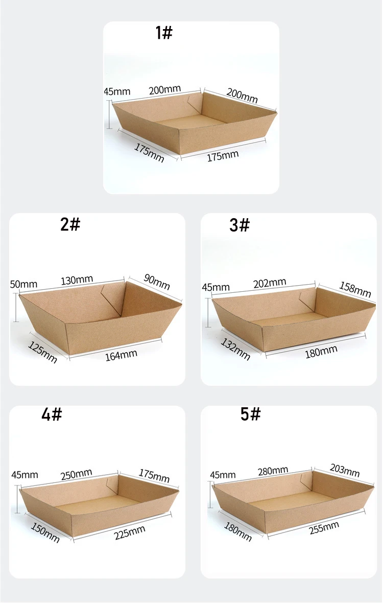 wholesale Disposable biodegradable kraft Paper water coadted Food Tray Disposable Kraft Food Paper Boat Tray Paper Tray For Food factory