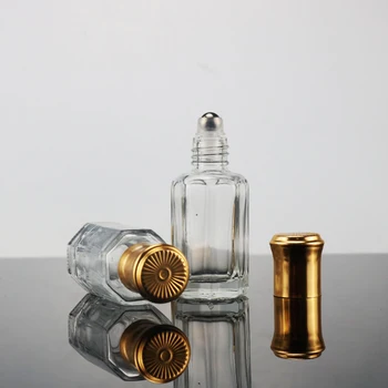 Wholesaler Fancy Octagon Attar 3ml Glass Perfume Tester Bottles for Oud oil with Golden Aluminum Cap