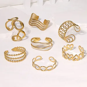 MW High Quality Fashion Women's 18K Gold-Plated Stainless Steel Bangle Adjustable Flower & Geometric Design Jewelry Wholesale