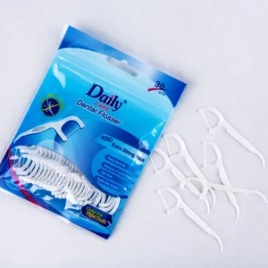 Daily Care China Wholesale Multi-purpose Floss Pick Bulk Pack Durable Plastic Flosser with Toothpick Tail 30picks