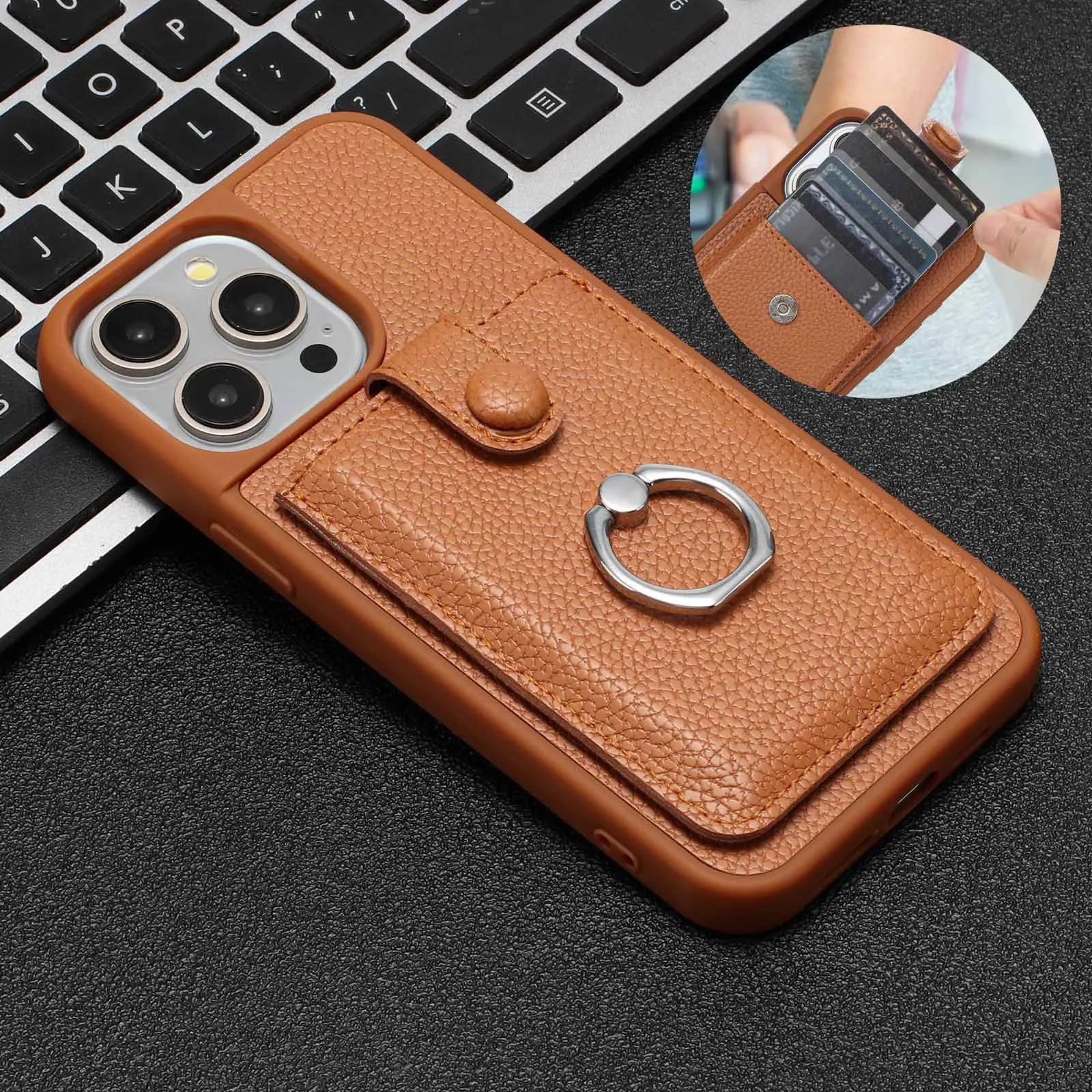 Laudtec TPU PC Material Cell Phone Case With Wallet Function Ring Holder For iPhone 16 15 14 13 12