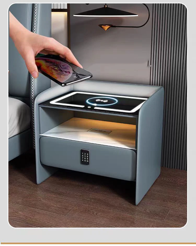 Floating Smart Bedside Table with Wireless Charging Station 3 Color LED Lights USB Port 2 Drawer Storage Cabinet for Bedroom