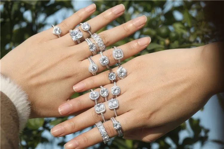 KAKODIY High Quality Style Design Eternity Cubic Zirconia Square Wedding 925 Sterling Silver Ring Green Gemstone Jewelry Ring for Women detail 1