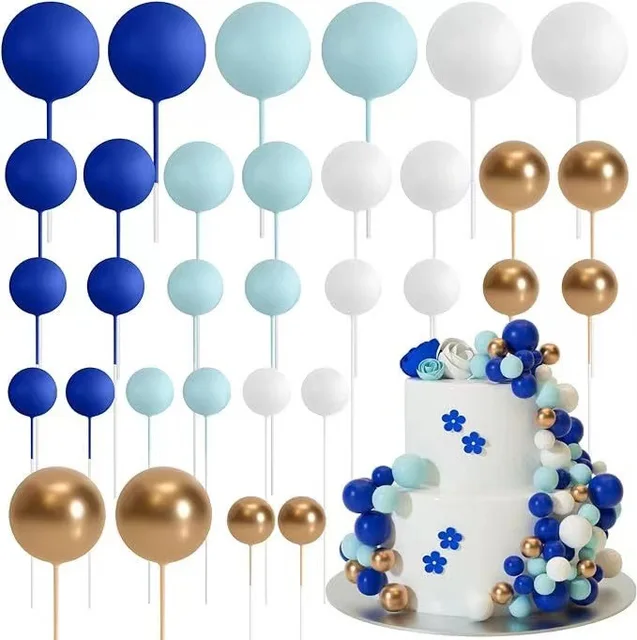 Cake Decoration Balls - 32 Pieces in 4 Color Combinations for Birthday Party and Wedding Cake Topper