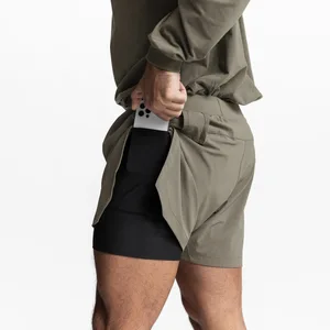 Factory Men's Double Layer Casual Running Shorts Custom Logo Print 2 in 1 Running Shorts for Sports Fitness Swim Trunk