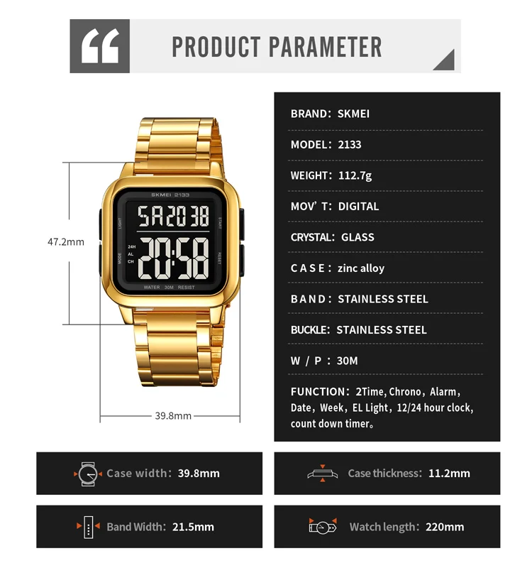 Skmei 2133 New Trend Steel Square dial digital sports watch for Men