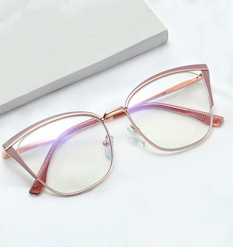 New Design Girls Cat Eye Metal Eyeglasses Frames Blue Filter
