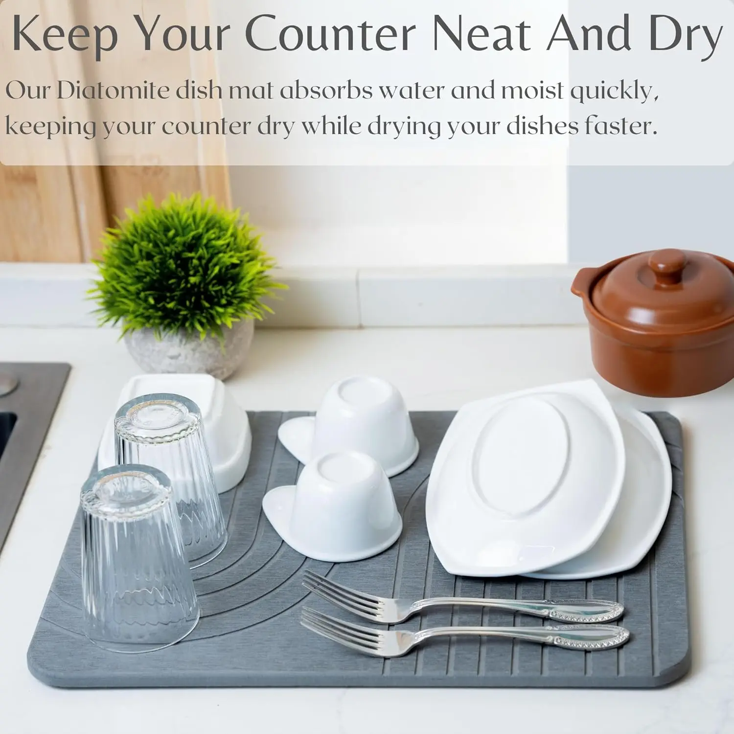 Wholesale Cheap Custom Stone Dish Drying Mat for Kitchen Counter Super Absorbent Fast Drying Diatomaceous Earth Dish Drying Mat