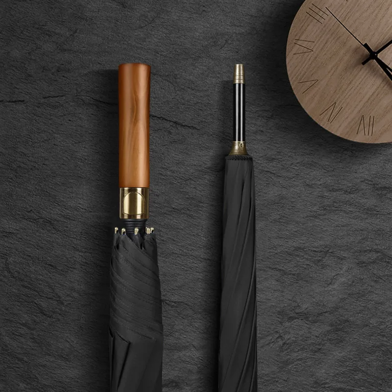 Wooden-Handle Letter-Engraved Men’s Business Long-Handle Semi-Automatic Golf Umbrella British Retro Wind-Resistant Gift preview 2