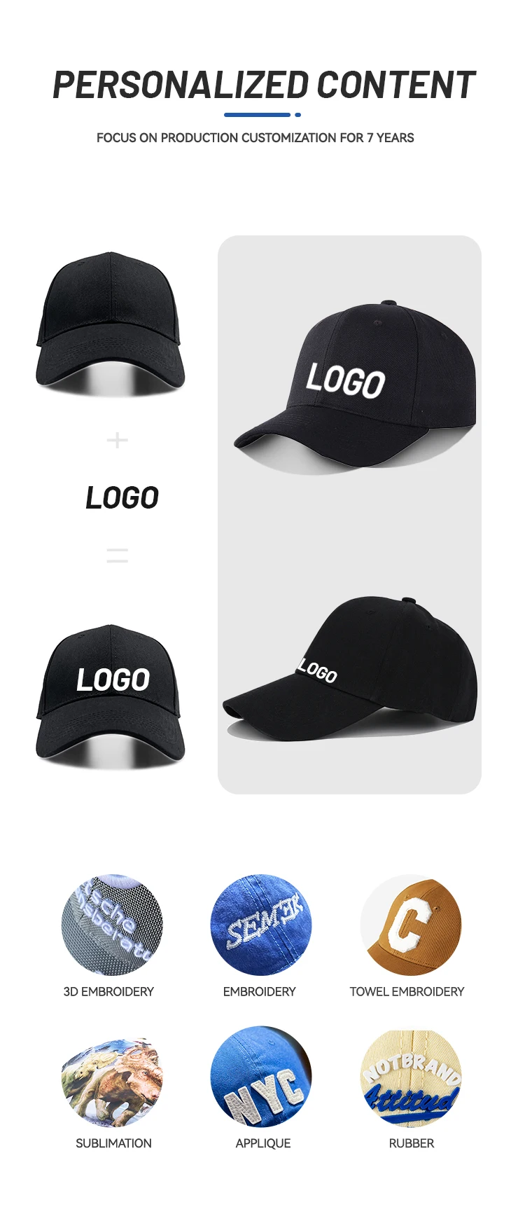 Classic Solid Color 6 Panel Baseball Cap Metal Logo Baseball Hats ...