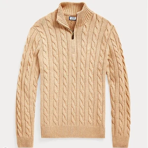 OEM & ODM Custom Men's Cable-Knit Sweater Custom Crew Neck Men Solid Color Cotton Knitted Knitwear Sweater