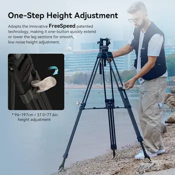 SmallRig AD-100 FreeBlazer Heavy-Duty Carbon Fiber Tripod System, 78" Video Tripod with One-Step Locking System -3989 detail image