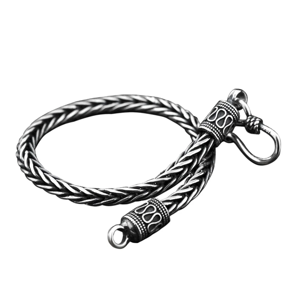 Handmade Sterling Silver Braided Bracelet - Viking Style Unisex, 8.5 Inches (Oxidized Finish)