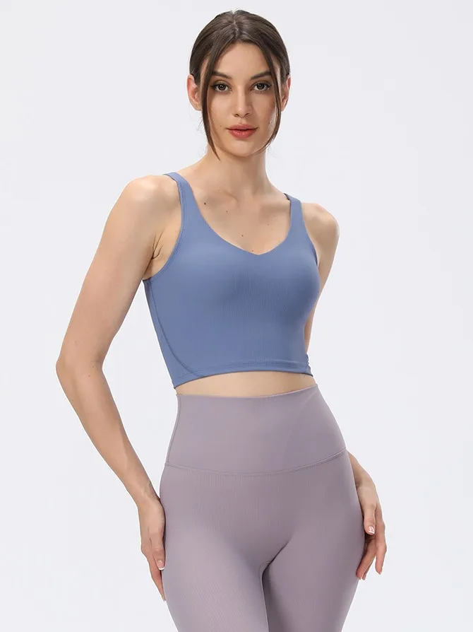 Custom Logo Plus Size Ribbed Open Back Gym Top Fitness Sport Bra For