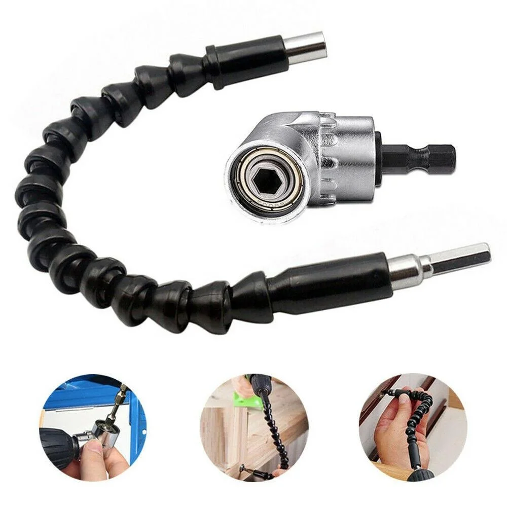 3 Pieces Right Angle Drill Bit Holder and Flexible Shaft Extension Screwdriver 