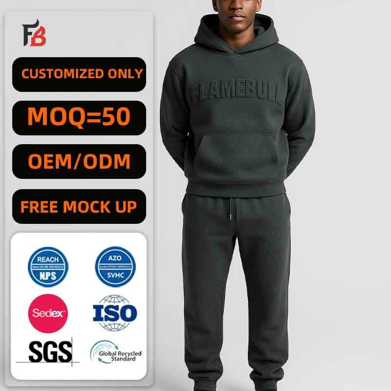 High Quality Cotton Streetwear Blank Sweatsuit Heavyweight Boxy Oversized Tracksuits Custom Sweatpants and Hoodie Set Men